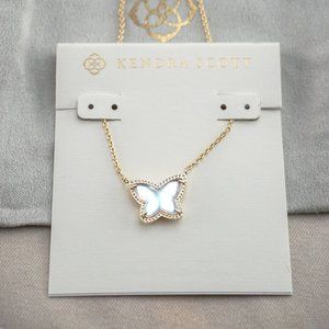 Kendra Scott Lillia Gold Necklace in Blue Dichroic Glass